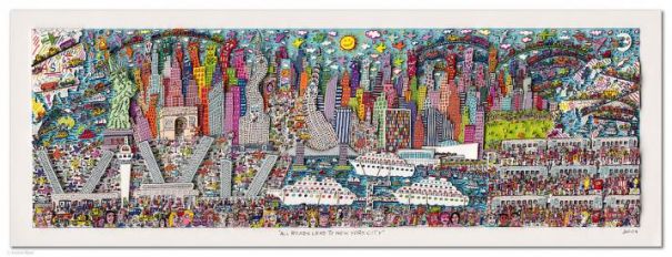 James Rizzi "All Roads Lead To New York City - gerahmt"