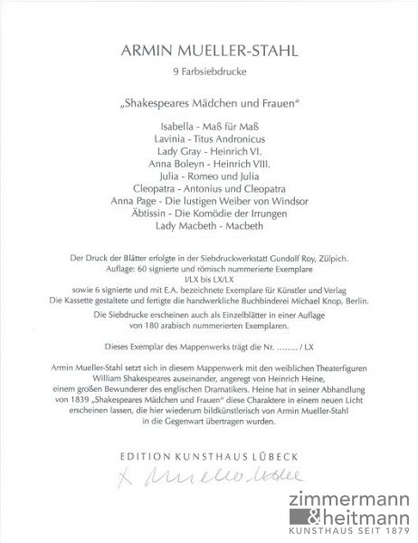 Armin Mueller-Stahl "Shakespeares Mädchen und Frauen (Mappenwerk)"
