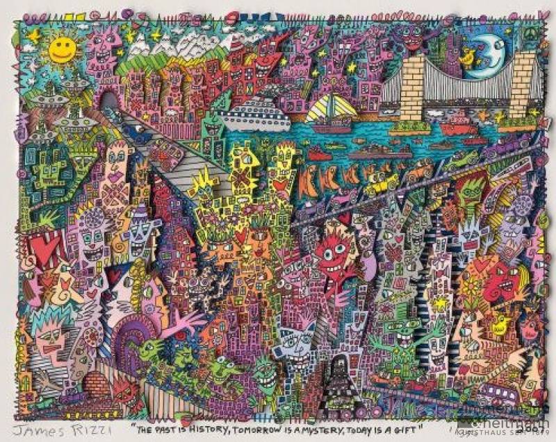 James Rizzi "The Past is History, Tomorrow is a Mystery, ..."
