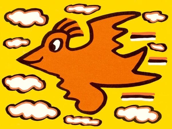 james_rizzi_rizzi_bird_orange_on_yellow