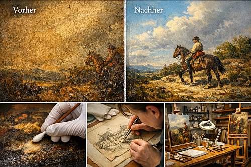 Restaurierung eines Ölgemäldes im Atelier durch einen Kunstrestaurator